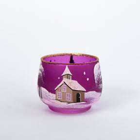 Windlicht Mini mit Kirche lila