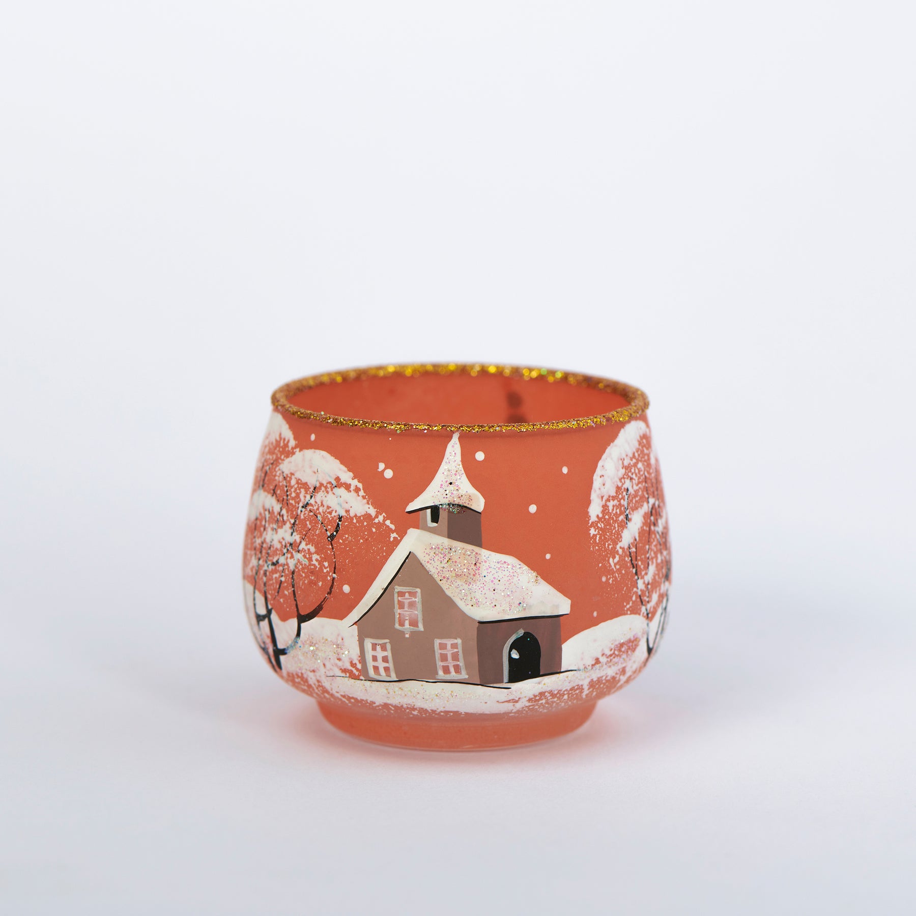 Windlicht Mini mit Kirche orange