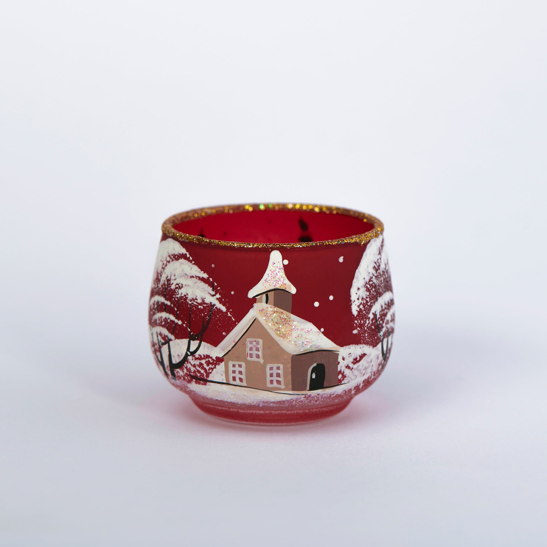 Windlicht Mini mit Kirche rot