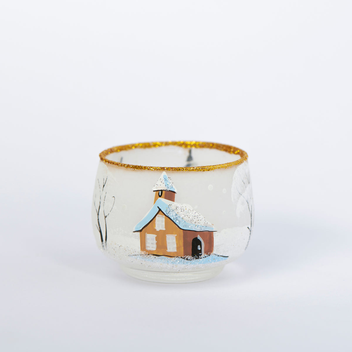 Windlicht Mini mit Kirche weiß