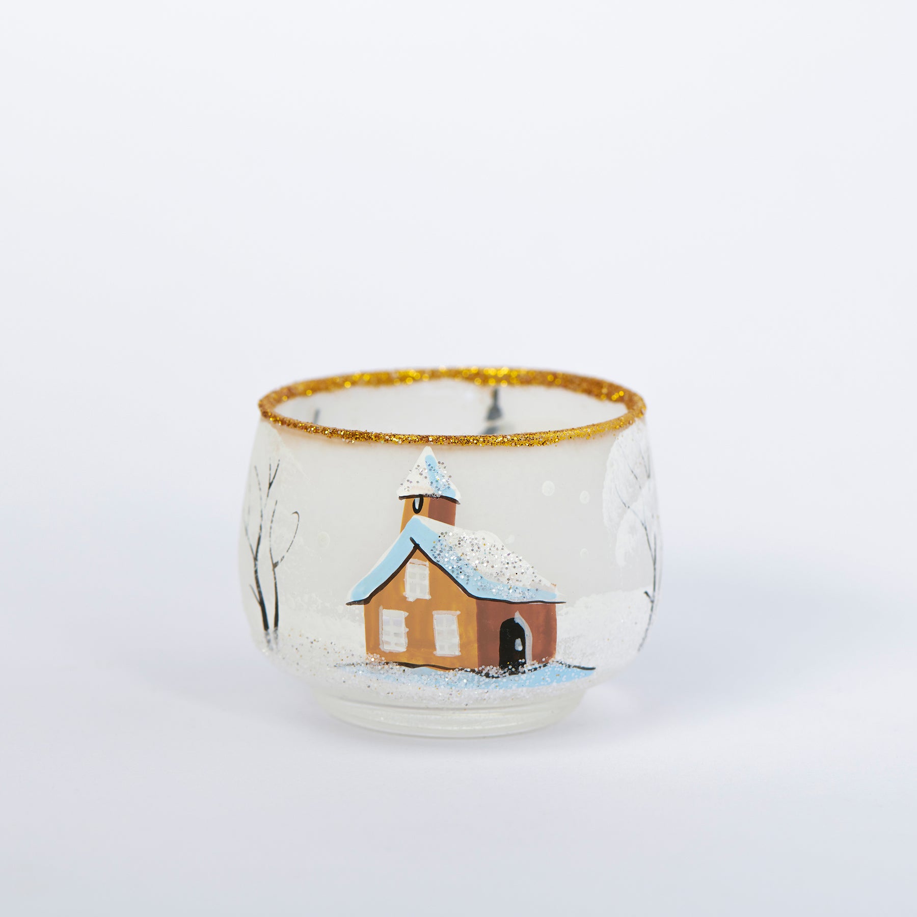 Windlicht Mini mit Kirche weiß