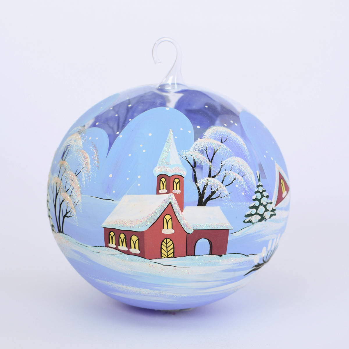 Weihnachtskugel Schneemann und Kirche