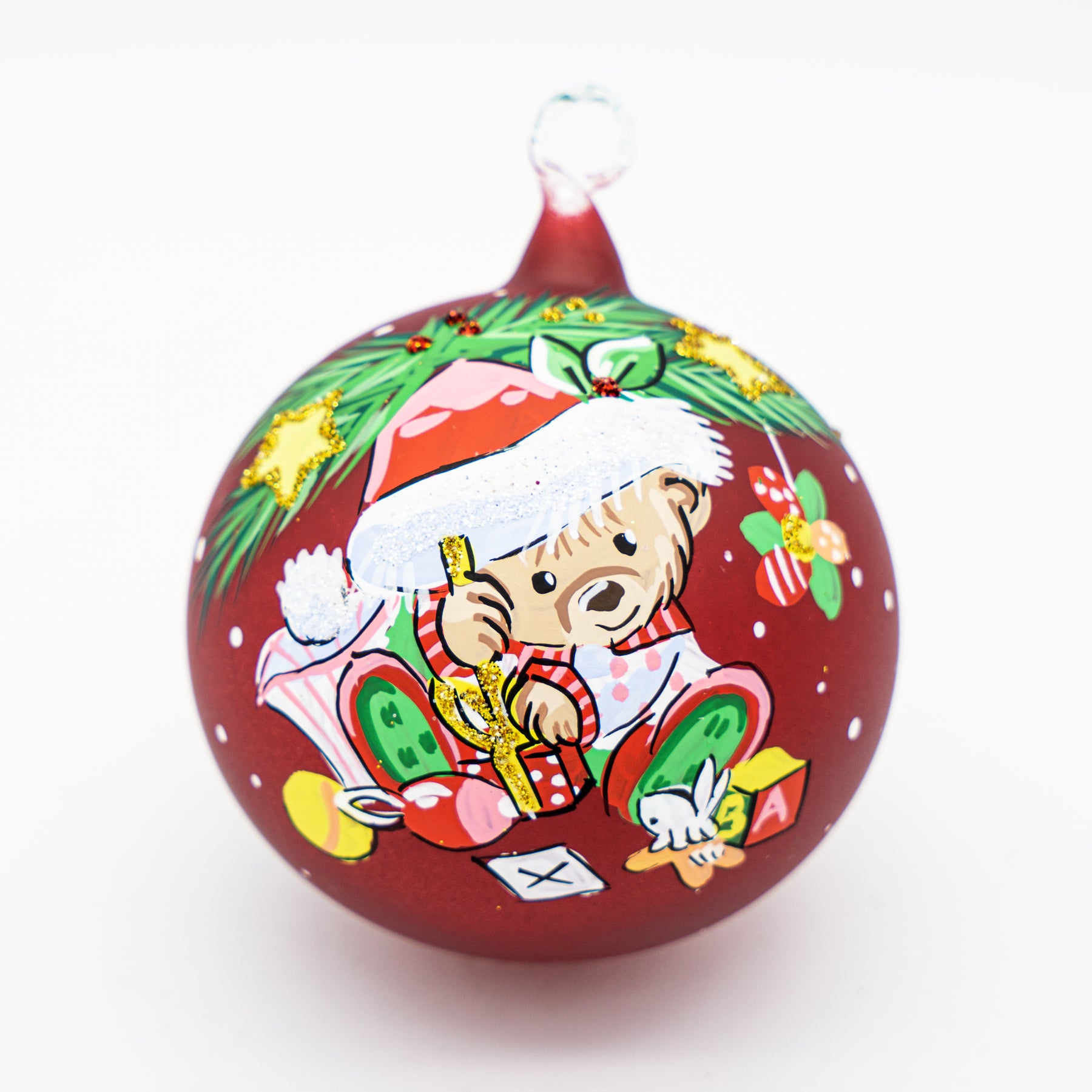 Weihnachtskugel mit Teddybär weiß