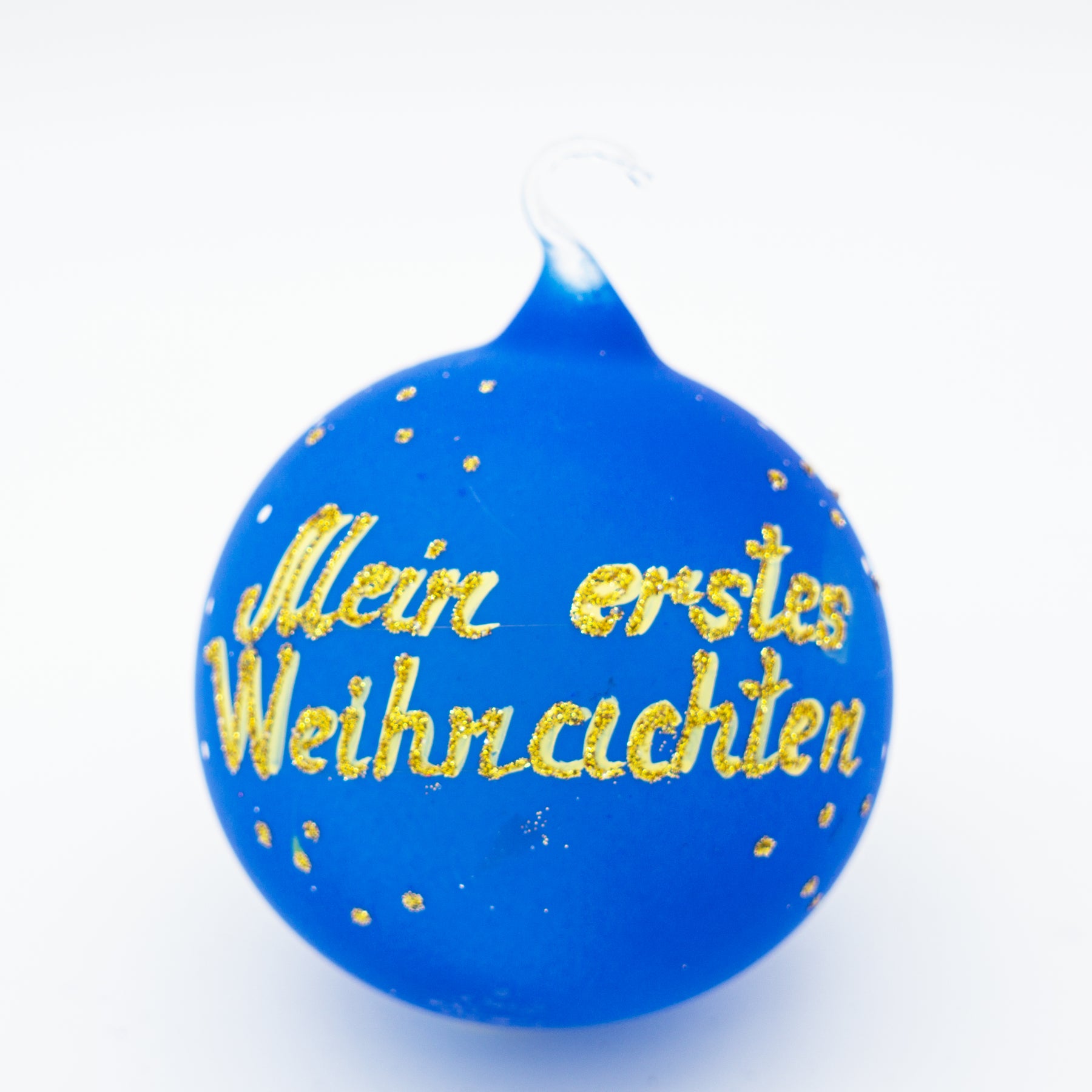 Weihnachtskugel mit Teddybär in Socke blau
