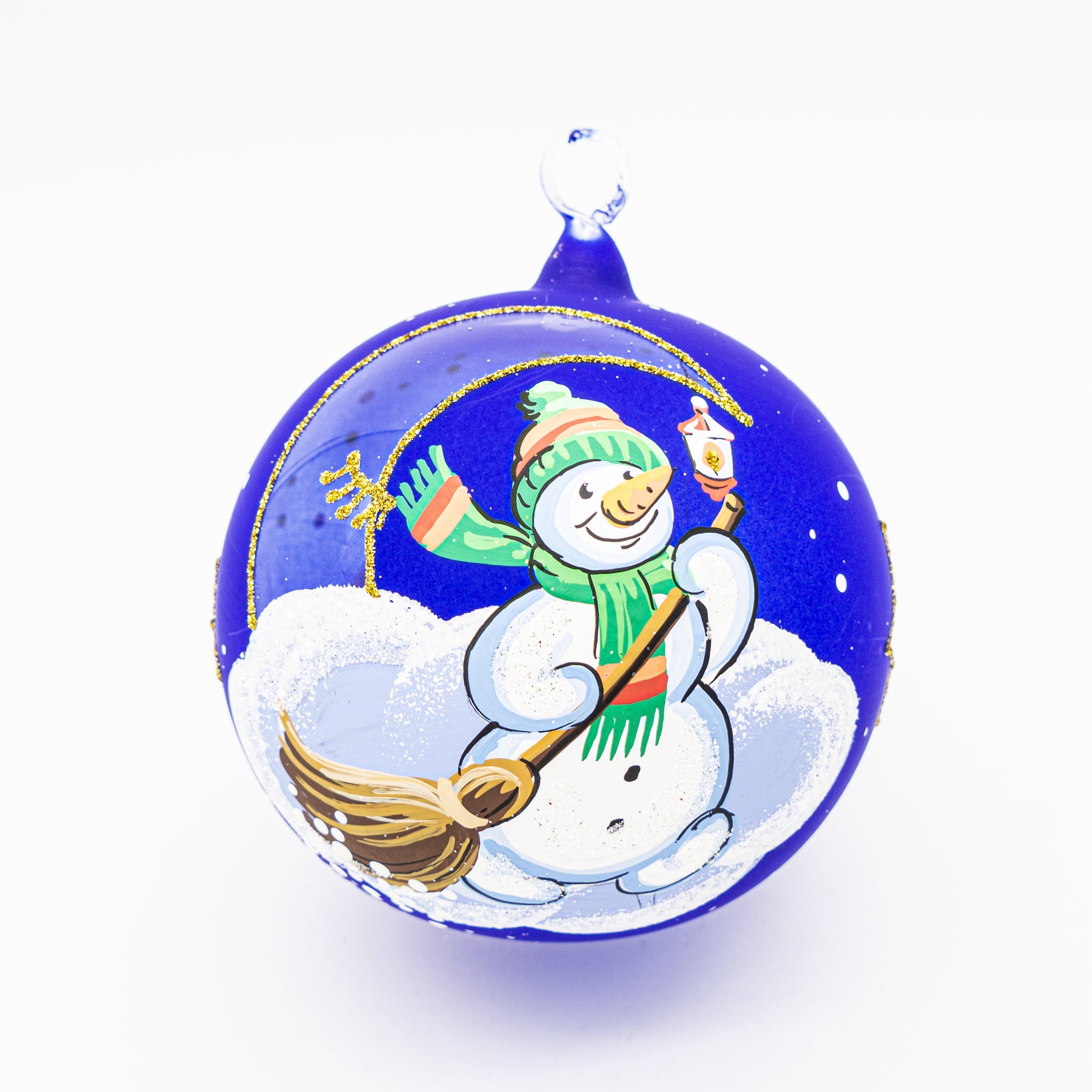 Weihnachtskugel Schneemann blau