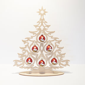 Tannenbaum Set aus Holz mit Weihnachtskugeln rot