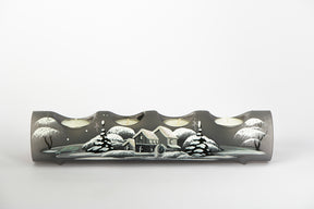 Röhrenförmiges Windlicht mit zwei verschiedenen Motiven, grau