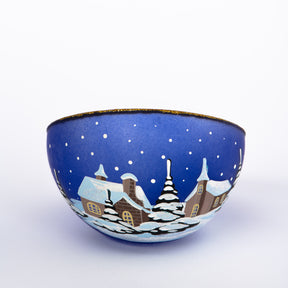 Windlicht Glasschalle mit Weihnachtsmotiv blau