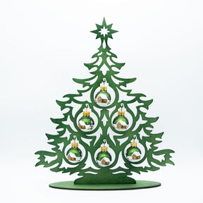 Tannenbaum Set aus Holz mit Weihnachtskugeln grün 