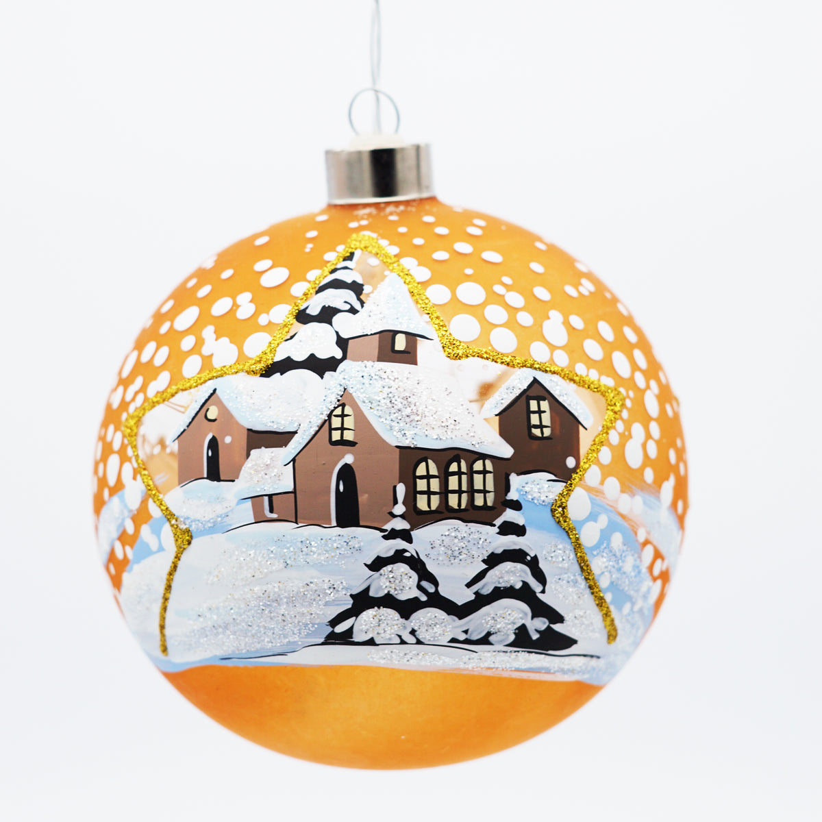 Weihnachtskugel mit LED Kette orange